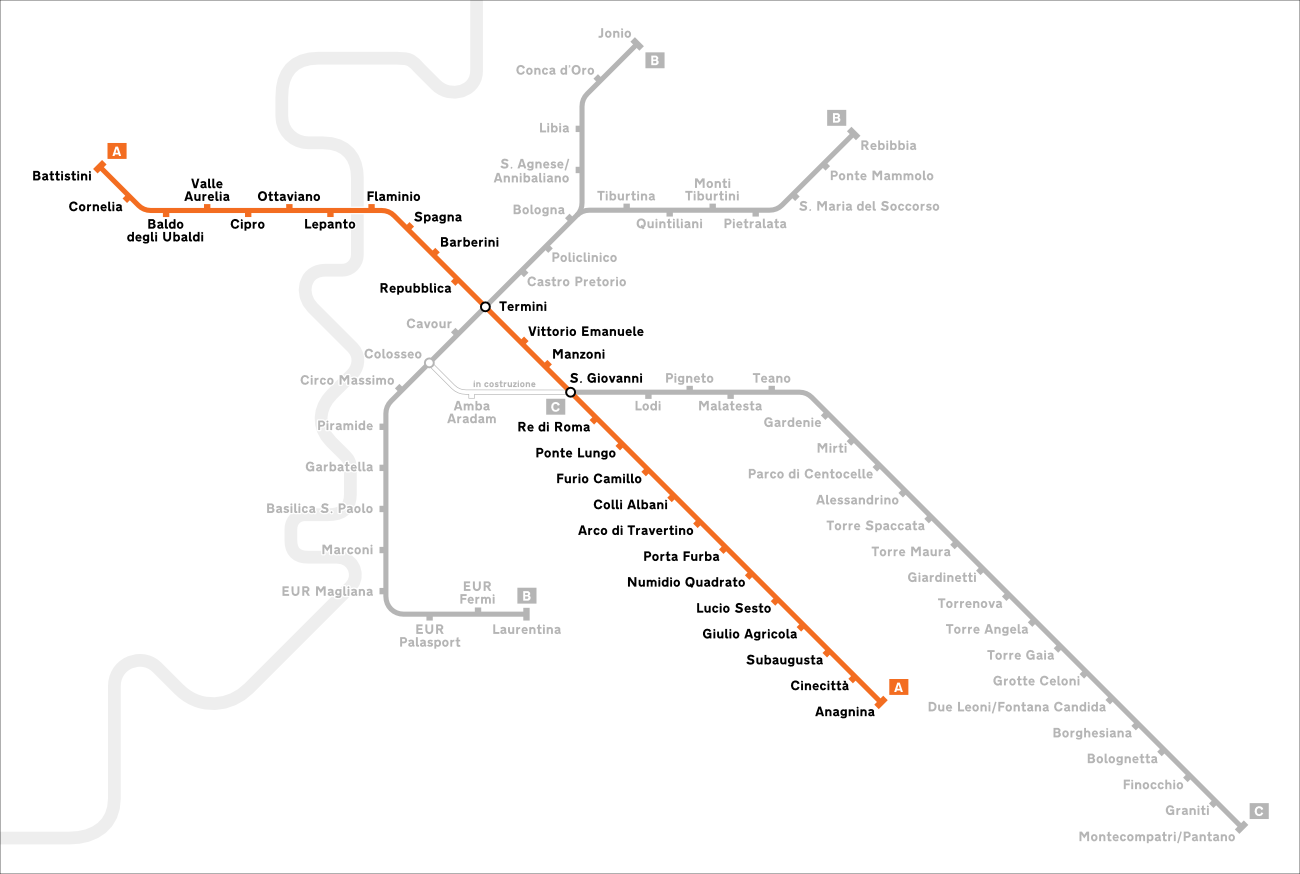 Les lignes de métro à Rome - ligne A